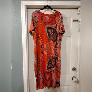 Farm Rio Anthropologie Giannina Knit Orange and Navy Paisley Midi Dress Size 1X